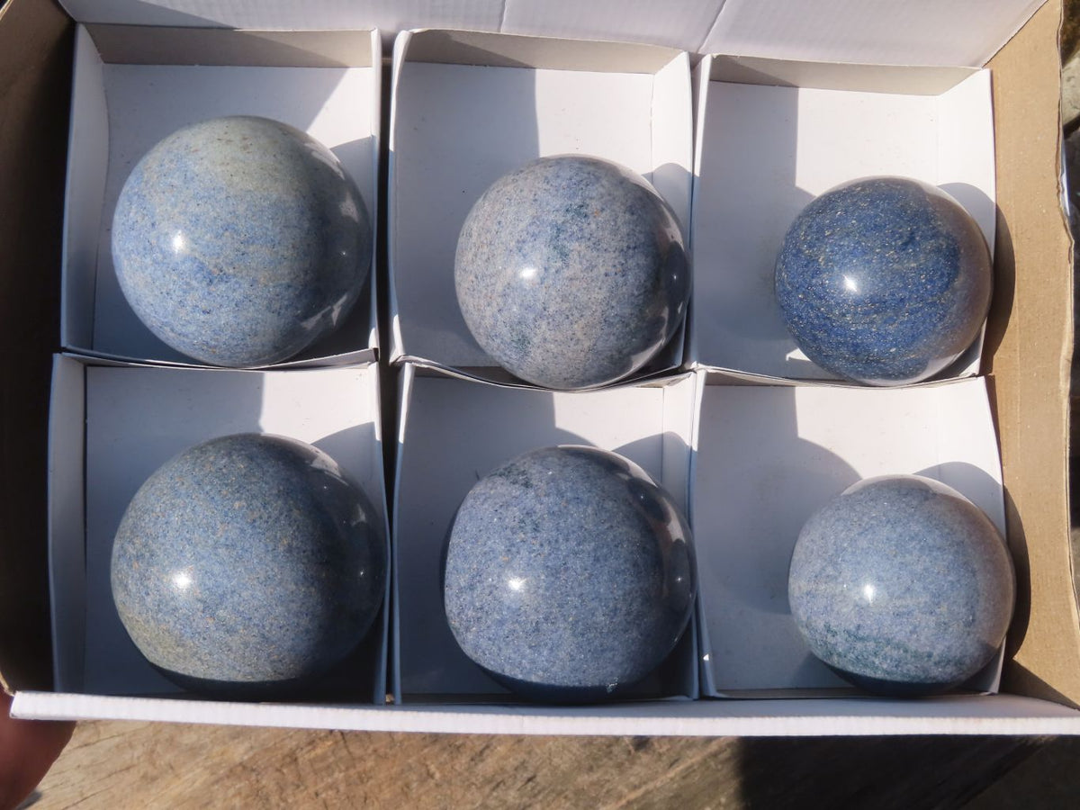 Polished Blue Lazulite Spheres  x 6 From Madagascar - Toprock Gemstones and Minerals 
