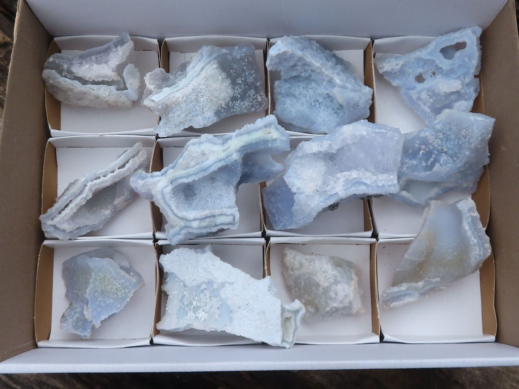 Natural Etched Blue Chalcedony Specimens  x 12 From Malawi - TopRock