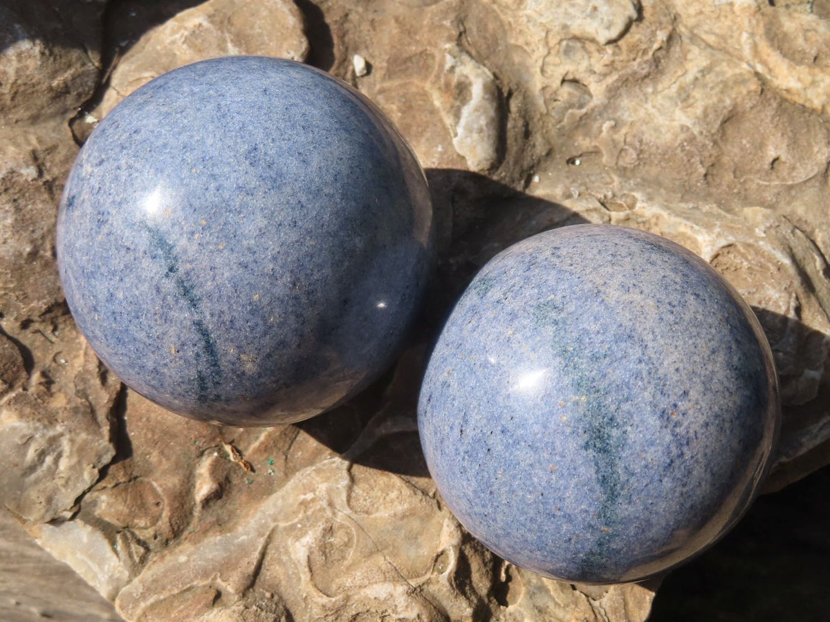 Polished Blue Lazulite Spheres  x 6 From Madagascar - Toprock Gemstones and Minerals 