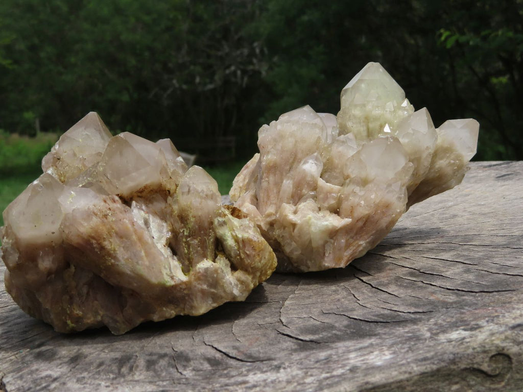 Natural White Phantom Cascading Lwena Quartz Clusters x 2 From Lwena, Congo - TopRock