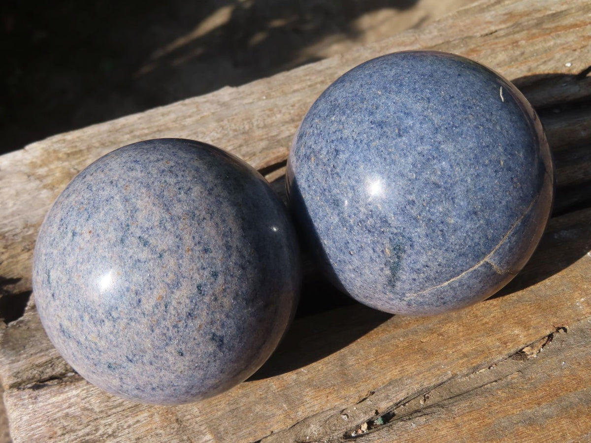 Polished Blue Lazulite Spheres  x 6 From Madagascar - Toprock Gemstones and Minerals 