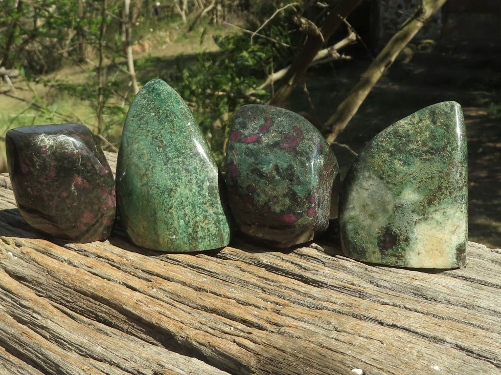 Polished Rare Fluorescent Green Verdite Ruby Corundum Free Forms  x 4 From Zimbabwe - TopRock