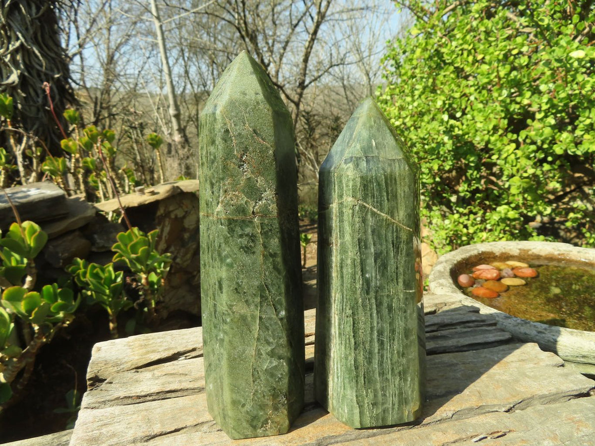 Polished Banded Green Fuchsite Quartz Points  x 2 From Ambatondrazaka, Madagascar - Toprock Gemstones and Minerals 