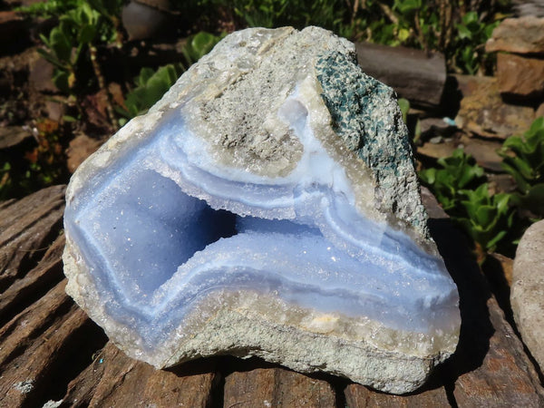 Natural Blue Lace Agate Geode Specimens  x 3 From Malawi - Toprock Gemstones and Minerals 