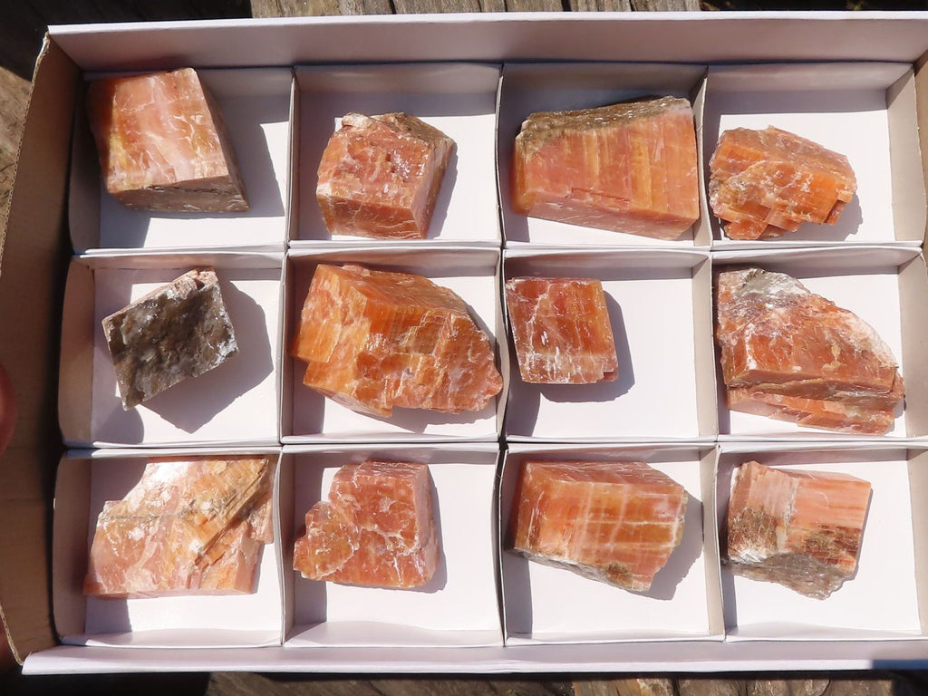 Natural New Sunset Orange Calcite Specimens  x 12 From Spitzkop, Namibia - Toprock Gemstones and Minerals 