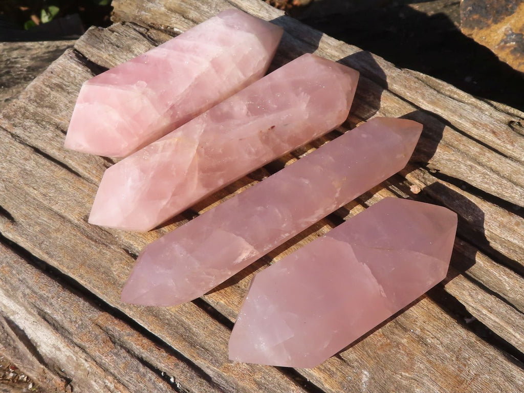 Polished Double Terminated Rose Quartz Points x 4 From Ambatondrazaka, Madagascar - Toprock Gemstones and Minerals 