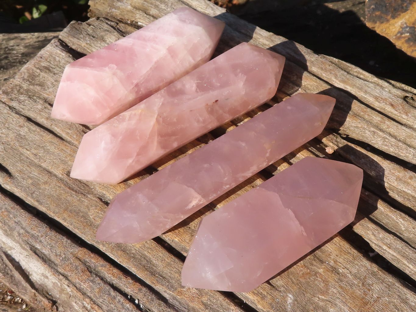 Polished Double Terminated Rose Quartz Points x 4 From Ambatondrazaka, Madagascar - Toprock Gemstones and Minerals 