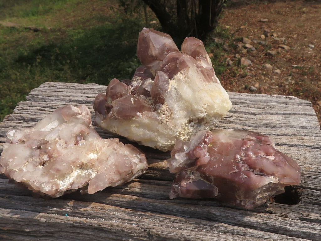 Natural Selection Of Red Hematoid Phantom Quartz Clusters  x 3 From Karoi, Zimbabwe - TopRock
