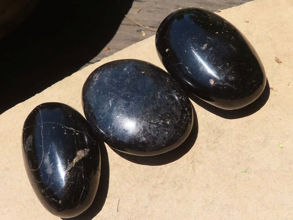Polished Schorl Black Tourmaline Palm Stones  x 12 From Madagascar - TopRock