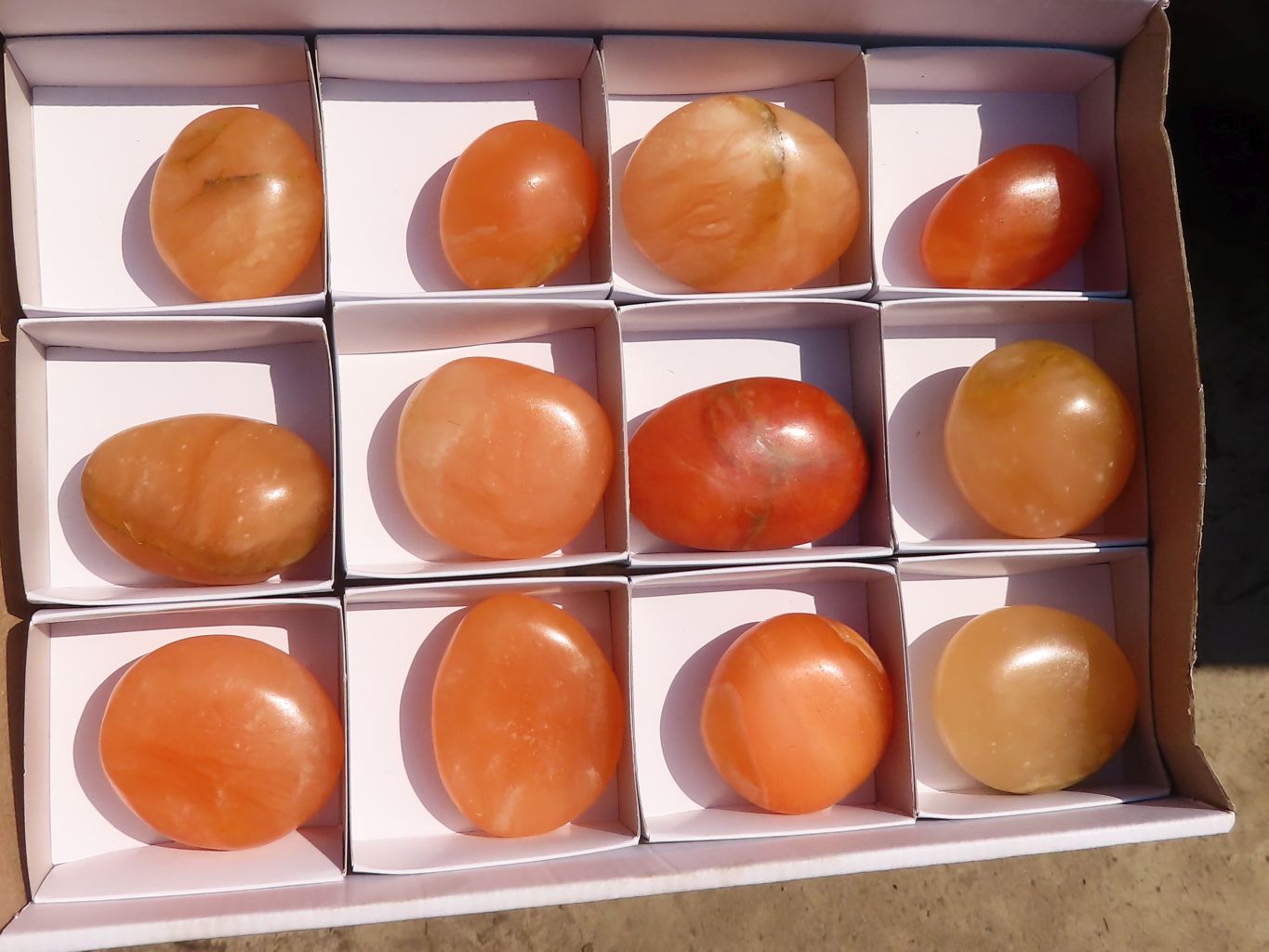 Polished Orange Twist Calcite Galets / Palm Stones x 12 From Maevantanana, Madagascar - Toprock Gemstones and Minerals 