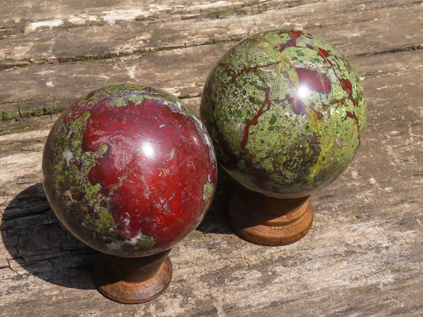 Polished Dragons Blood Stone Bastite Spheres  x 2 From Tshipies, South Africa - TopRock