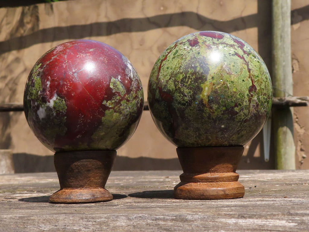 Polished Dragons Blood Stone Bastite Spheres  x 2 From Tshipies, South Africa - TopRock