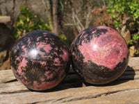 Polished Rhodonite Spheres x 2 From Ambindavato, Madagascar - Toprock Gemstones and Minerals 