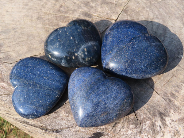 Polished Lazulite (Magnesium, Iron, and Aluminium Phosphate) Hearts x 4 From Madagascar - TopRock