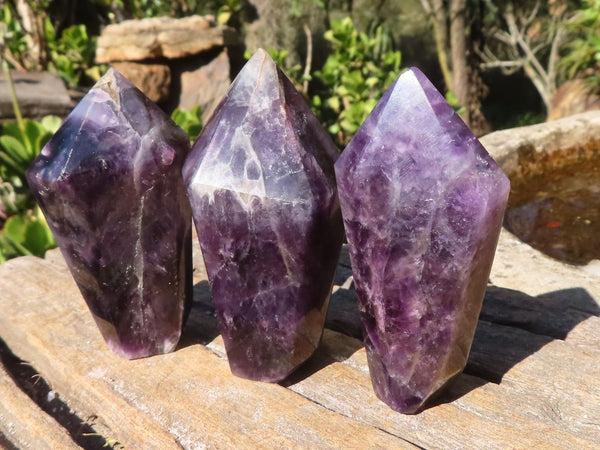 Polished Dark Chevron Amethyst Points  x 6 From Zambia - Toprock Gemstones and Minerals 