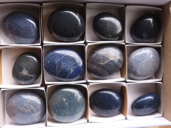 Polished Blue Lazulite Palm Stones  x 12 From Madagascar - TopRock