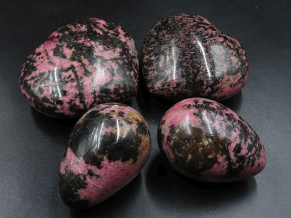 Polished Selection Of Rhodonite Hearts & Eggs  x 4 From Madagascar - TopRock