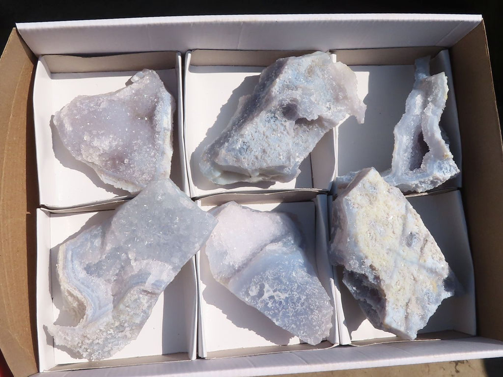 Natural Etched Blue Chalcedony Specimens  x 6 From Nsanje, Malawi - Toprock Gemstones and Minerals 