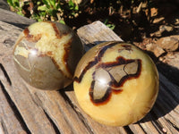 Polished Septaria Spheres x 2 From Mahajanga, Madagascar - Toprock Gemstones and Minerals 