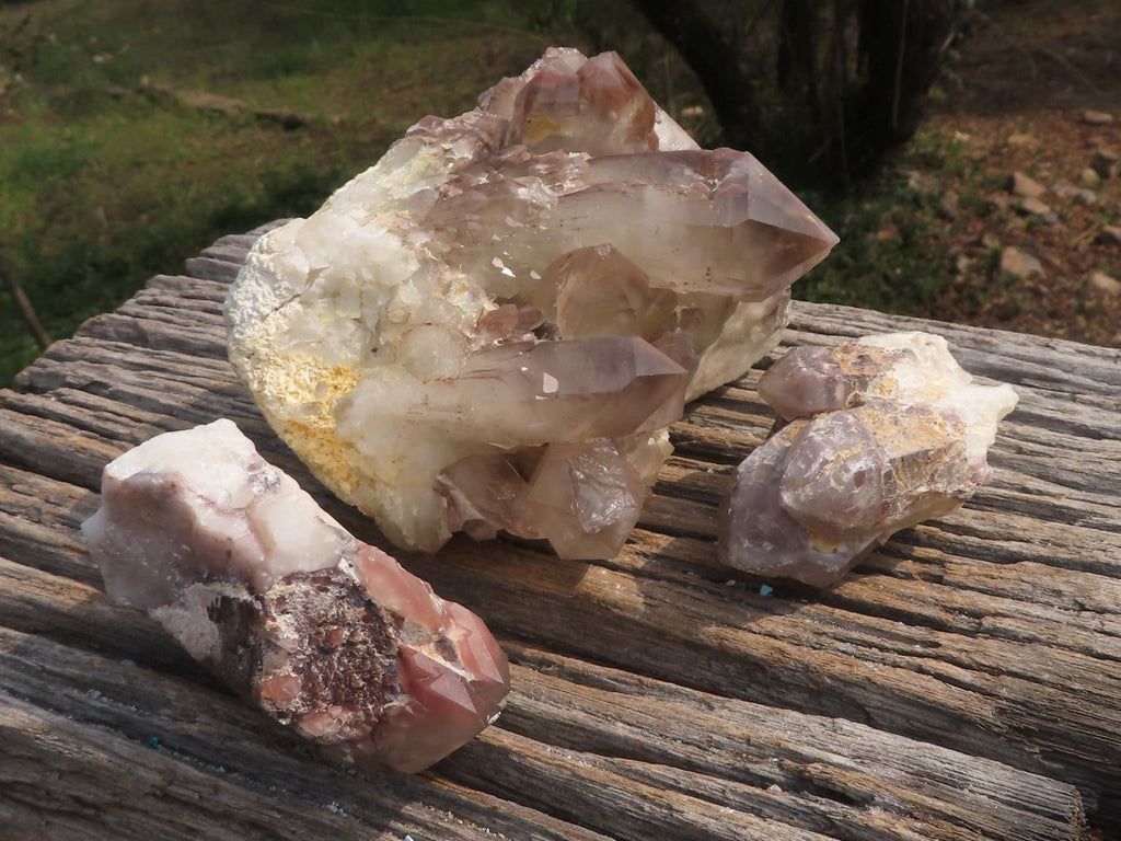 Natural Red Hematoid Phantom Quartz Clusters  x 3 From Karoi, Zimbabwe - TopRock