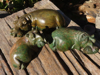 Polished Verdite Hippo Carving x 3 From Zimbabwe - Toprock Gemstones and Minerals 