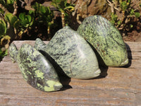 Polished Hand Carved Leopard stone Fish Carvings  x 3 From Zimbabwe