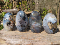 Polished Banded Agate Standing Free Forms  x 4 From West Coast, Madagascar - Toprock Gemstones and Minerals 