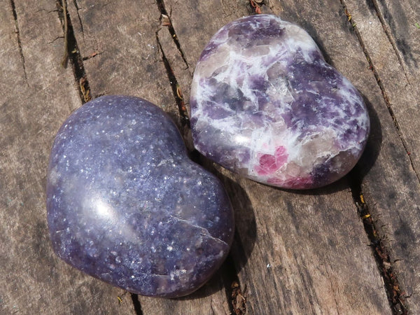 Polished Purple Lepidolite Hearts  x 6 From Madagascar - TopRock