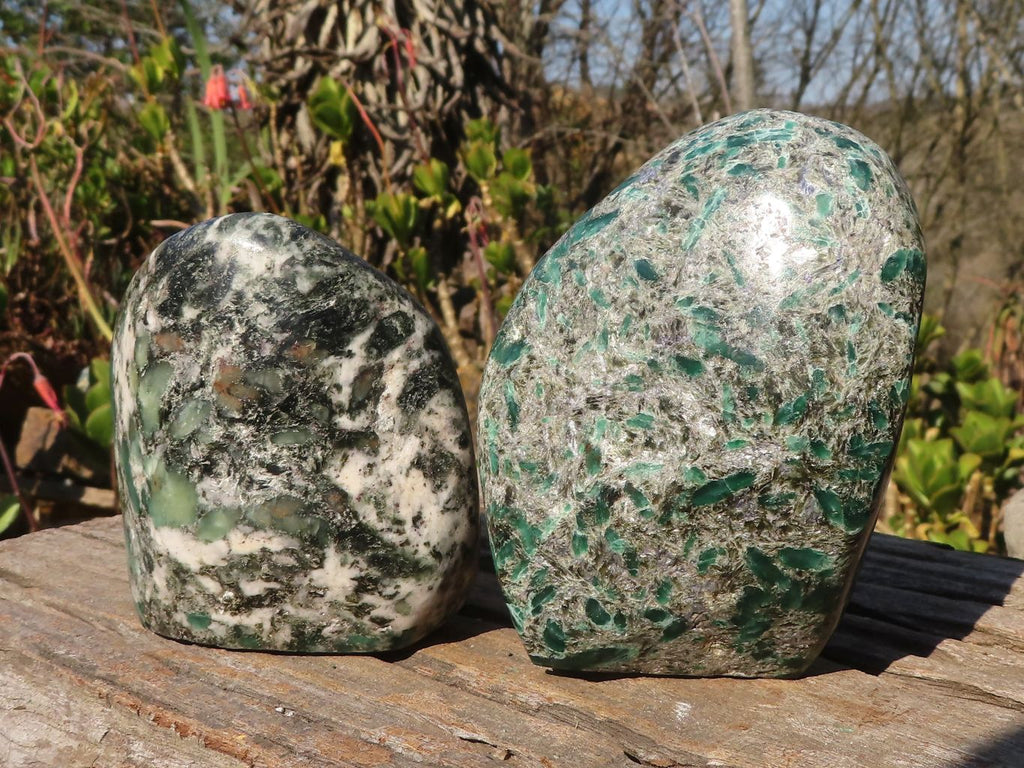Polished Rare Emerald Mica In Matrix Standing Free Forms x 2 From Mutoko, Zimbabwe - Toprock Gemstones and Minerals 