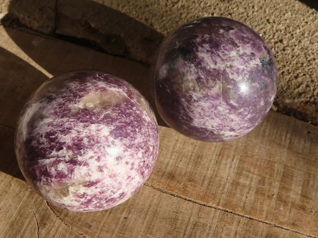 Polished Purple Lepidolite Spheres With Pink Tourmaline  x 2 From Madagascar - Toprock Gemstones and Minerals 