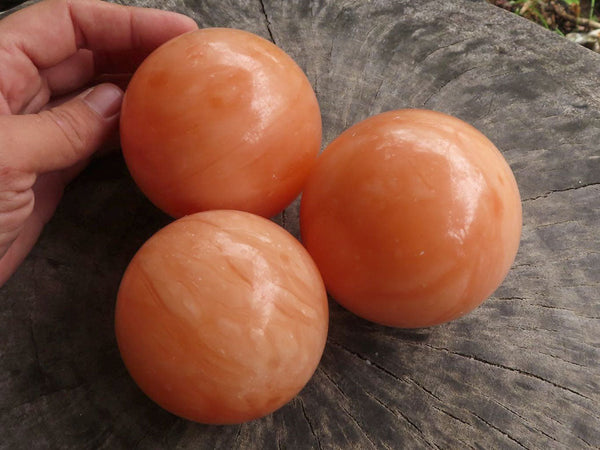 Polished Orange Twist Calcite Spheres  x 3 From Madagascar - TopRock