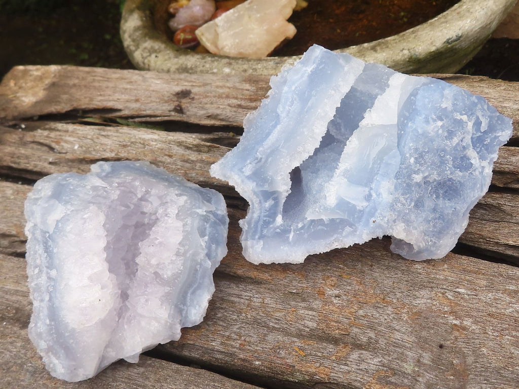 Natural Etched Blue Chalcedony Specimens  x 6 From Malawi - TopRock