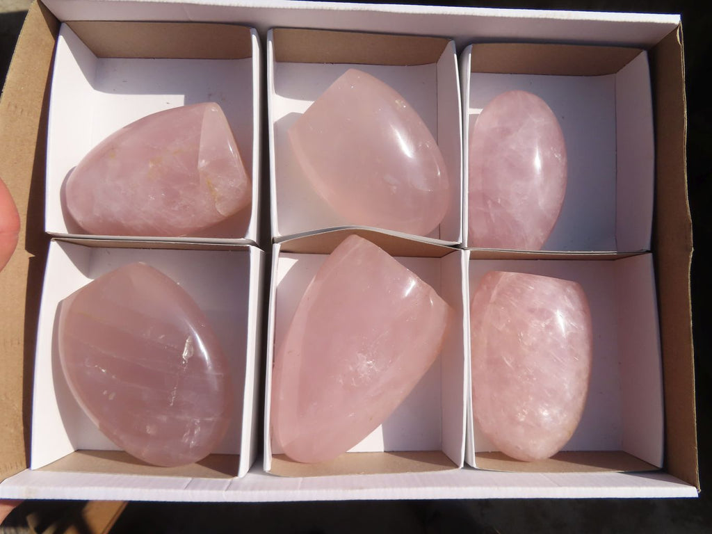 Polished Pink Rose Quartz Standing Free Forms x 6 From Antsirabe, Madagascar - Toprock Gemstones and Minerals 