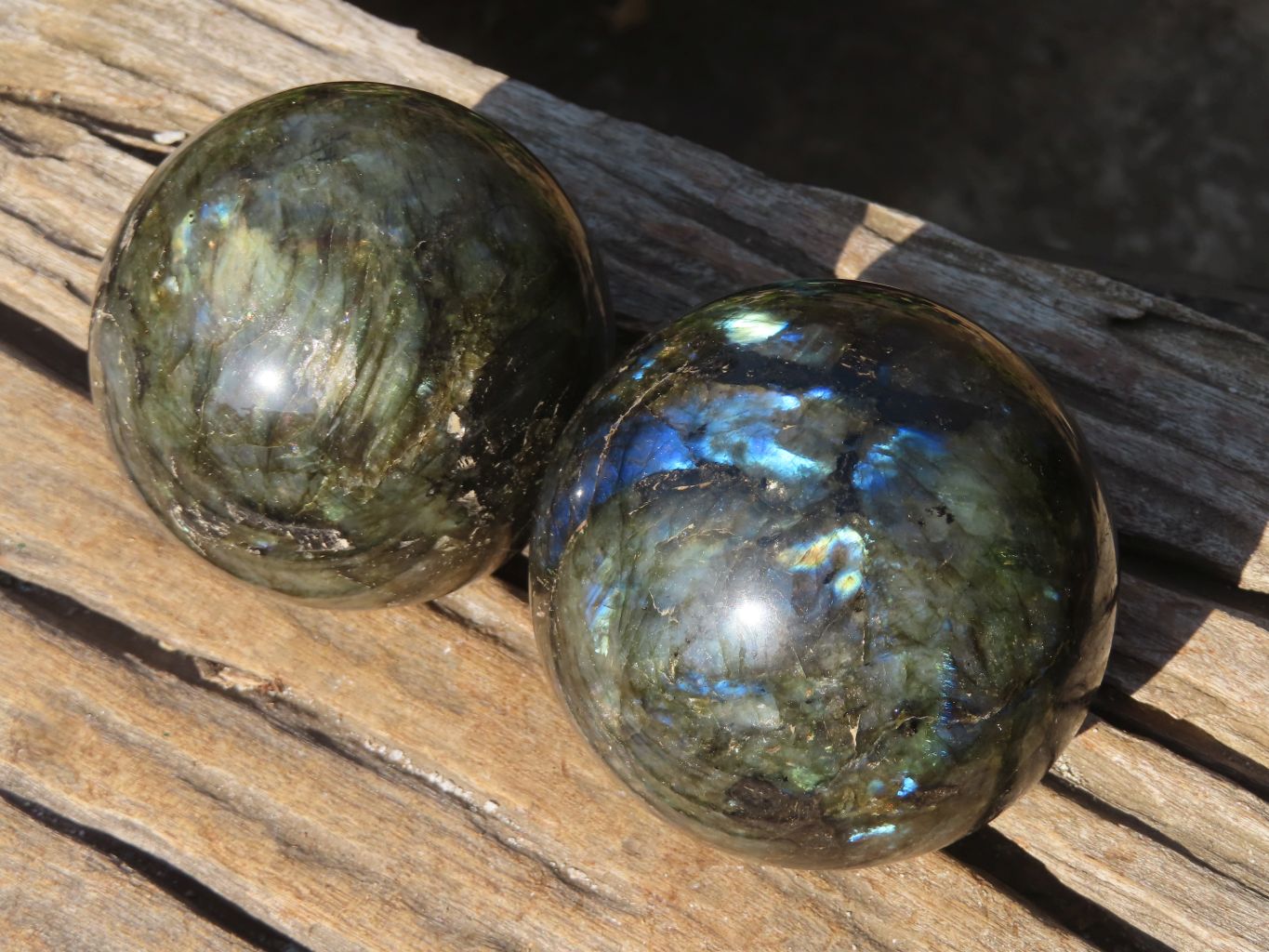 Polished Labradorite Spheres  x 2 From Tulear, Madagascar - Toprock Gemstones and Minerals 
