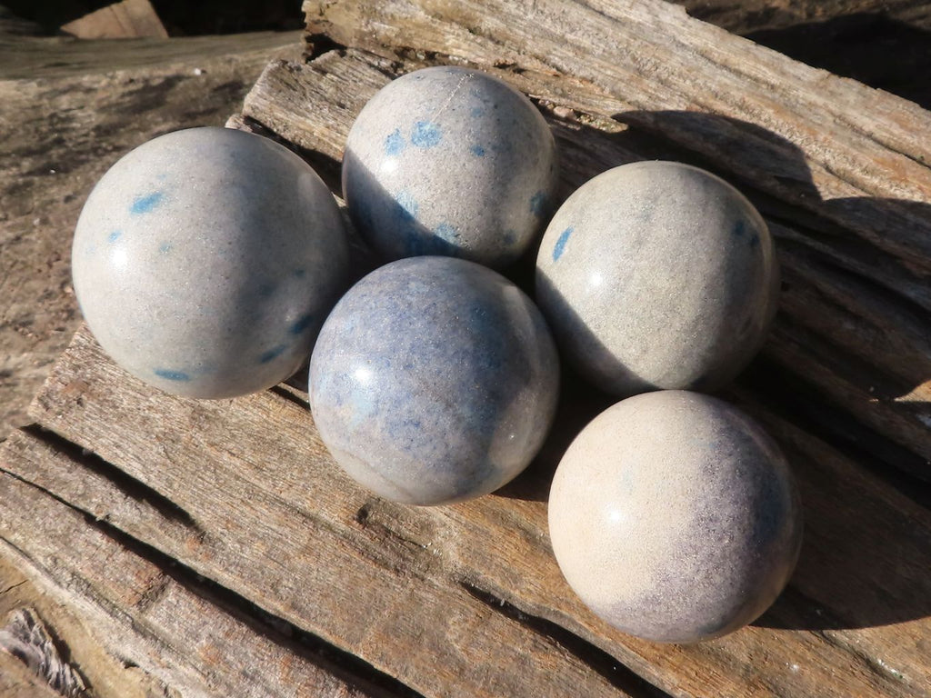 Polished Blue Spotted Spinel Quartz Spheres x 5 From Madagascar - Toprock Gemstones and Minerals 