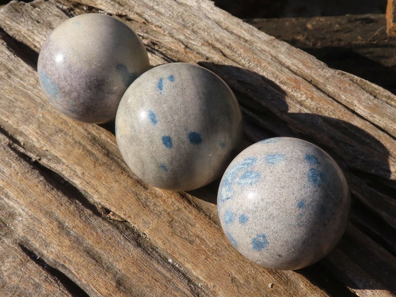 Polished Blue Spotted Spinel Quartz Spheres x 5 From Madagascar - Toprock Gemstones and Minerals 