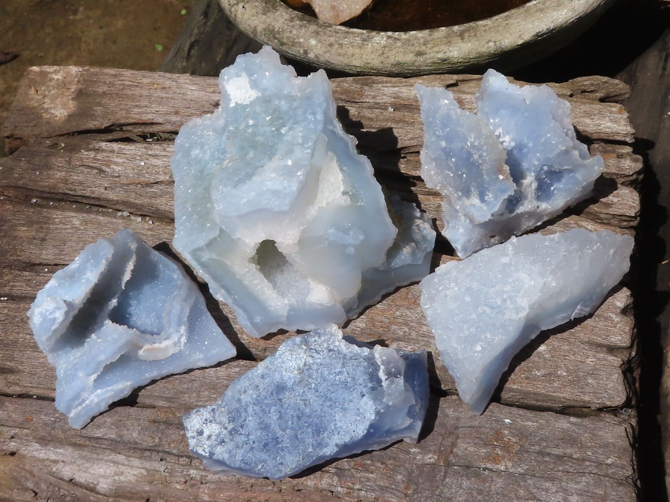Natural Etched Blue Chalcedony Specimens  x 5 From Malawi - TopRock