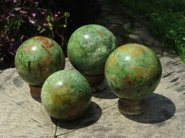 Polished Chrysoprase Spheres x 4 From Ambatondrazaka, Madagascar - TopRock