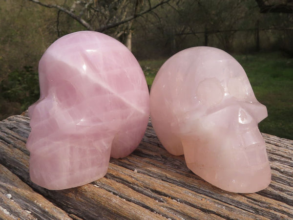 Polished Gemmy Pink Rose Quartz Skull Carvings  x 2 From Ambatondrazaka, Madagascar - TopRock