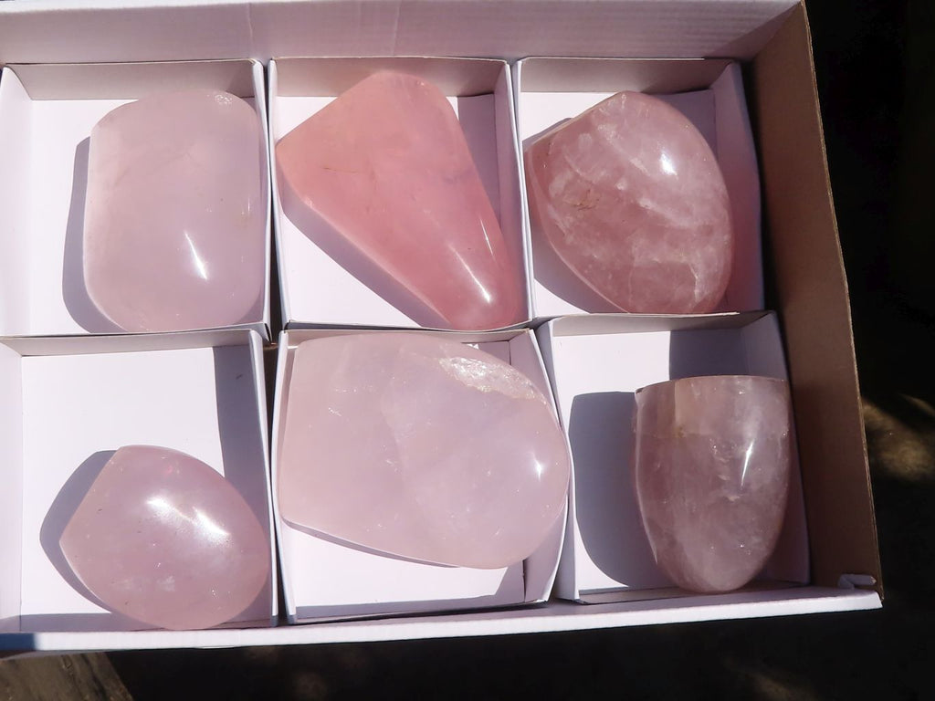 Polished Gemmy Pink Rose Quartz Standing Free Forms x 6 From Antsirabe, Madagascar - Toprock Gemstones and Minerals 