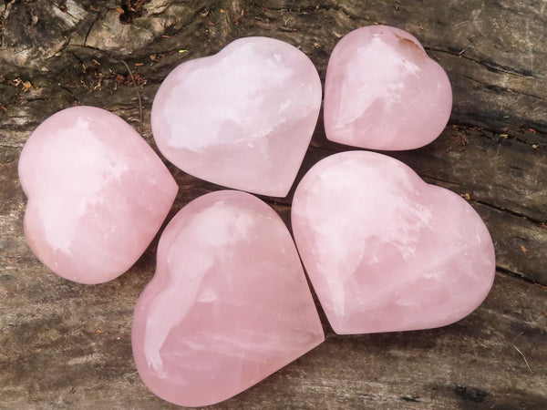 Polished Gemmy Pink Rose Quartz Hearts  x 5 From Ambatondrazaka, Madagascar - TopRock