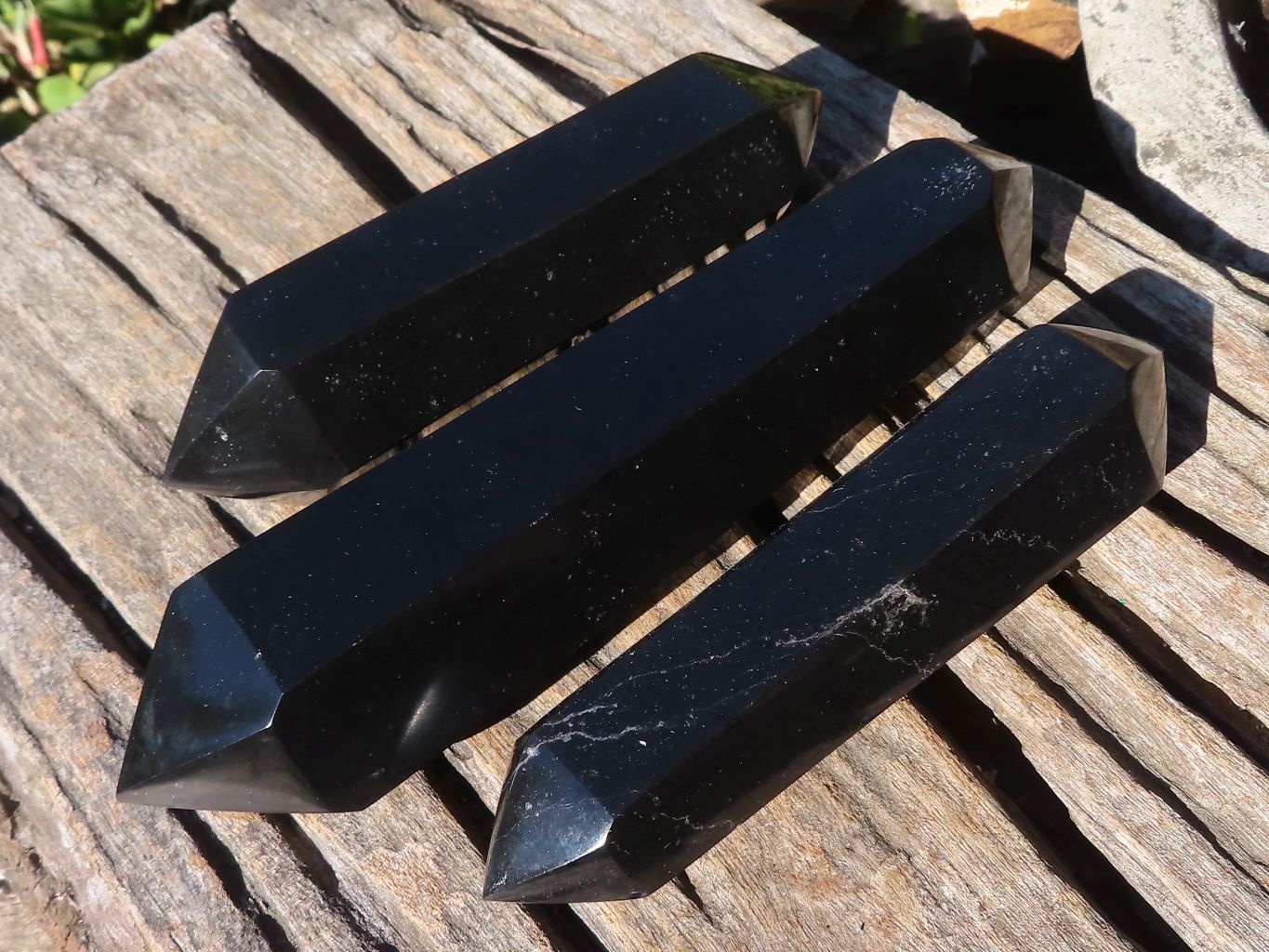 Polished Double Terminated Black Basalt Points  x 3 From Antsirabe, Madagascar - Toprock Gemstones and Minerals 