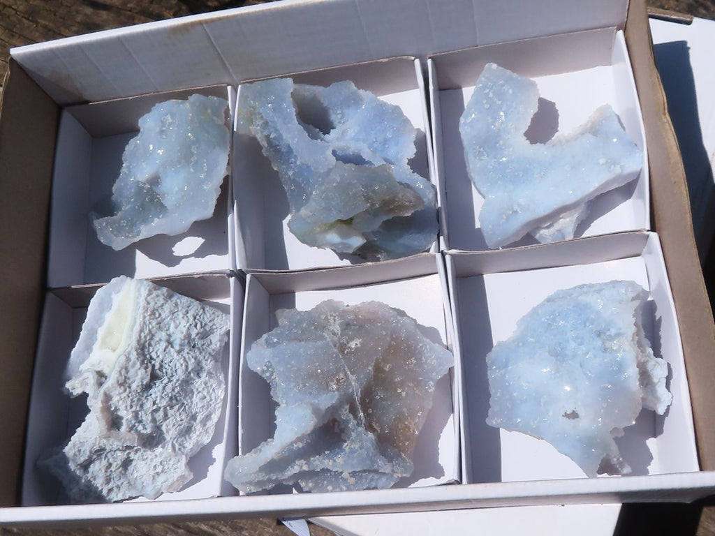 Natural Etched Blue Chalcedony Specimens  x 6 From Malawi - TopRock