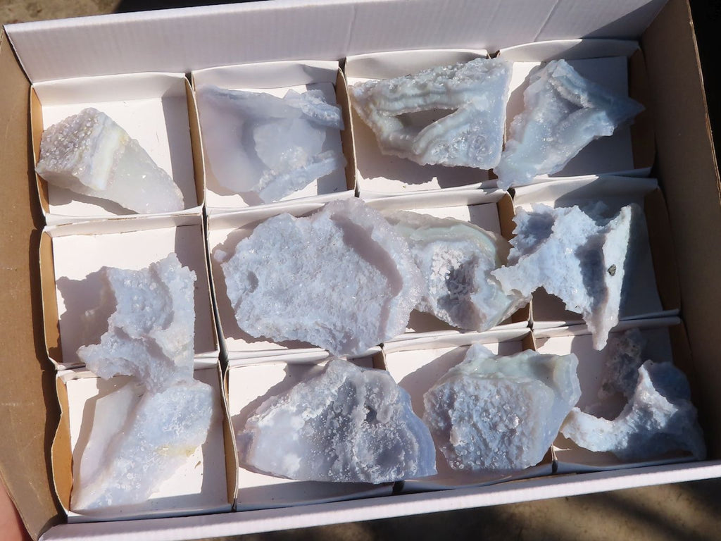 Natural Etched Blue Chalcedony Specimens x 12 From Nsanje, Malawi - Toprock Gemstones and Minerals 