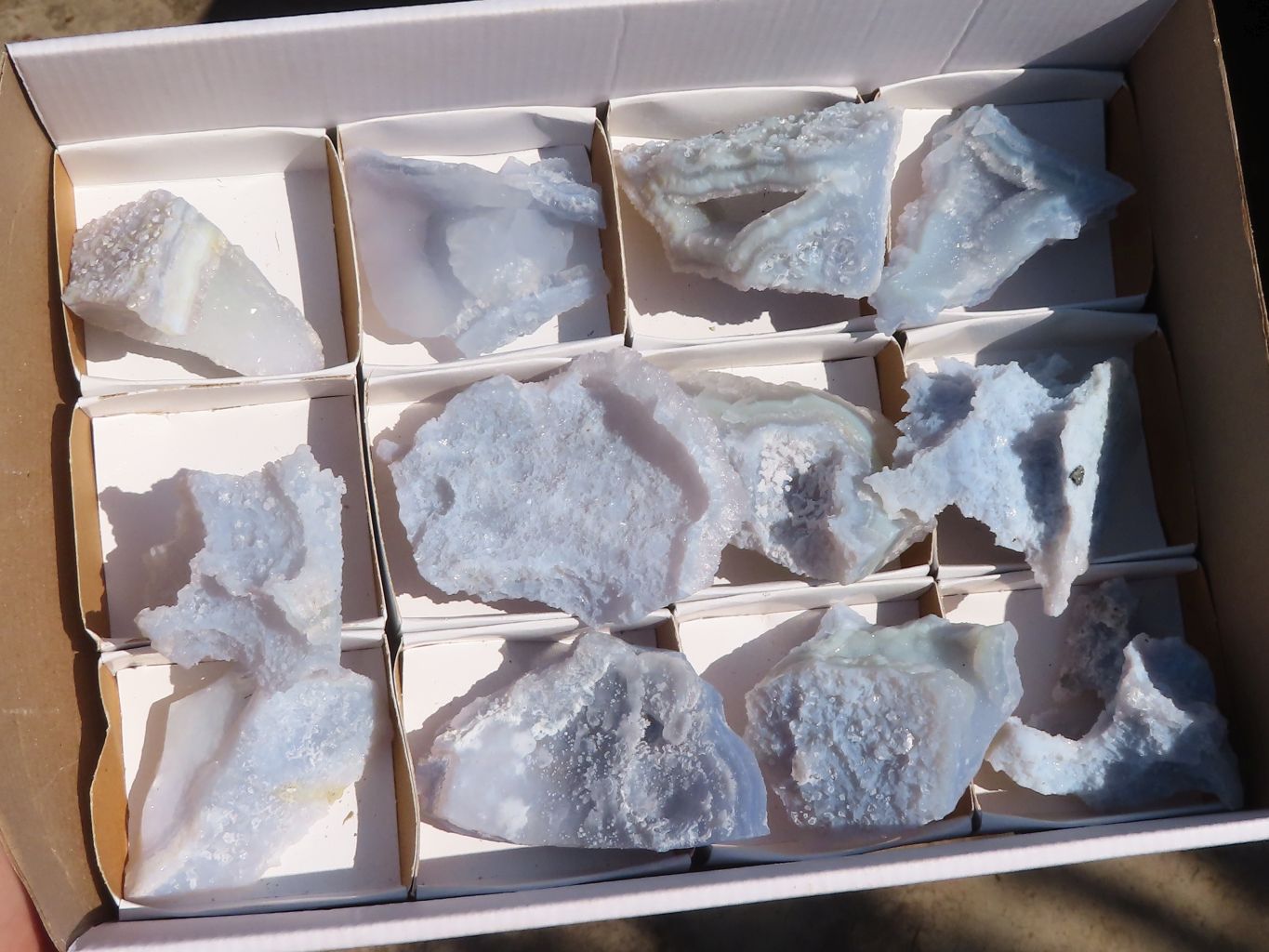 Natural Etched Blue Chalcedony Specimens x 12 From Nsanje, Malawi - Toprock Gemstones and Minerals 