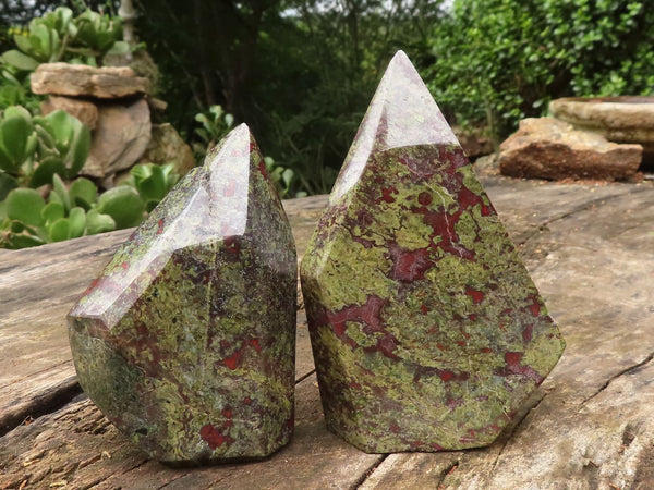Polished Dragons (Epidote & Piedmontite) Bloodstone Points  x 2 From Tshipise, South Africa - TopRock