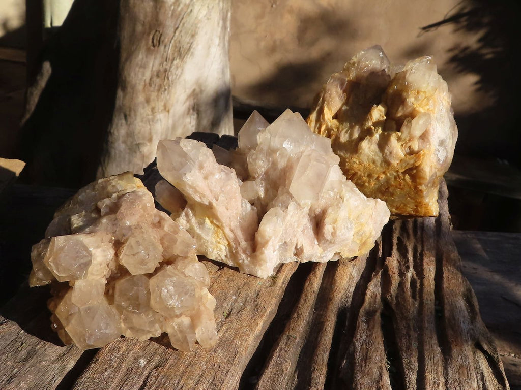 Natural Cascading White Phantom Quartz Clusters  x 3 From Luena, Congo - Toprock Gemstones and Minerals 