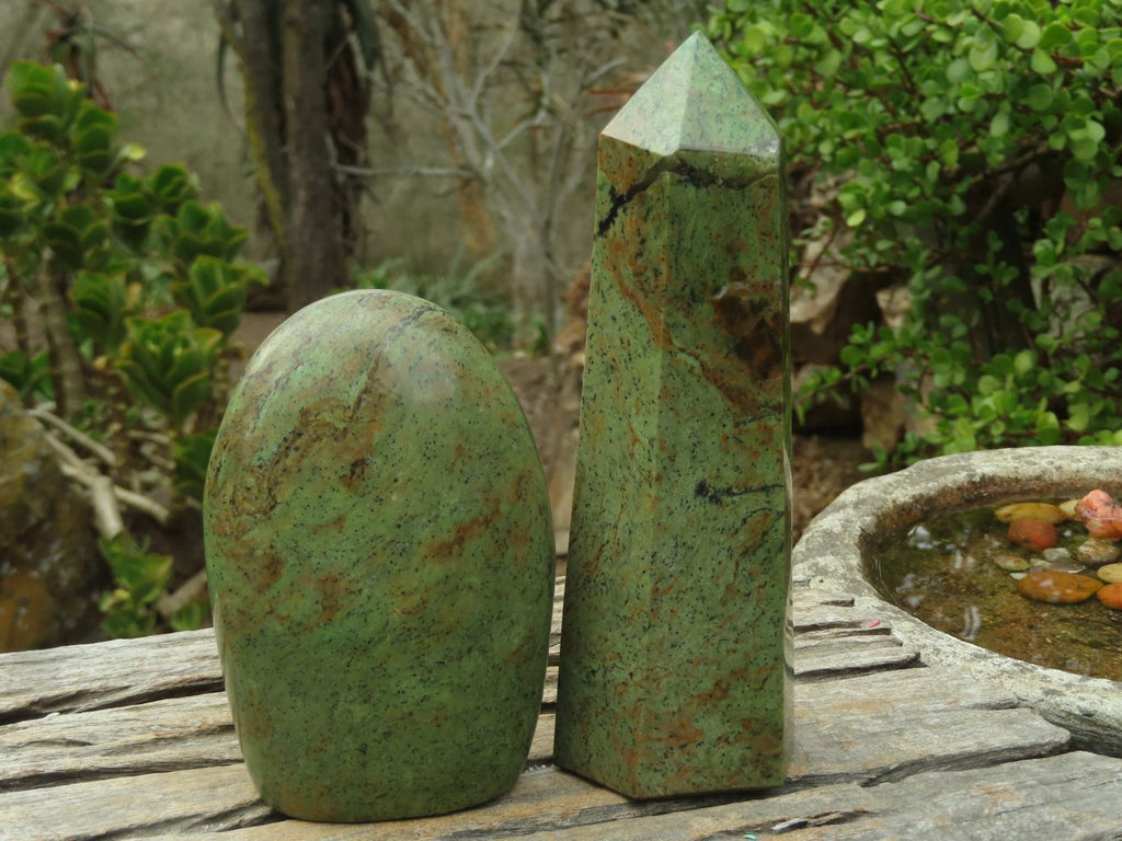 Polished Green Chrysoprase Point & Standing Free Form  x 2 From Madagascar - Toprock Gemstones and Minerals 