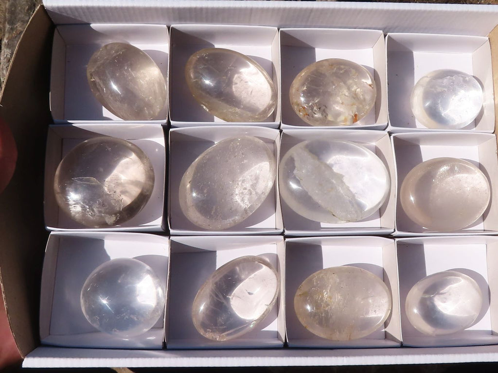 Polished Semi Optic Clear Quartz Galet / Palm Stones x 12 From Madagascar - Toprock Gemstones and Minerals 