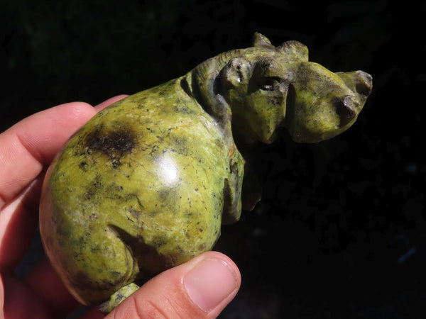 Polished Leopard stone Hand Carved Hippos x 2 From Zimbabwe - TopRock